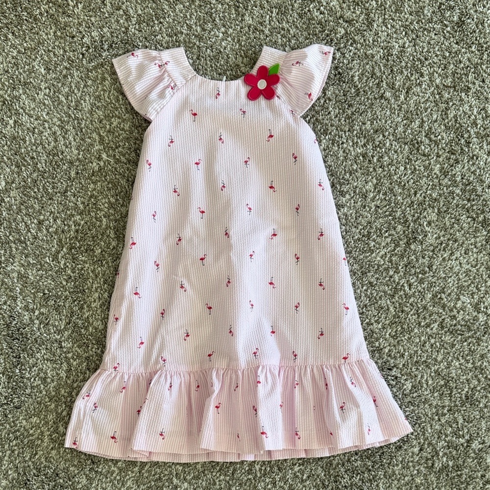 Florence Eiseman Pink Striped Flamingo Seersucker Dress